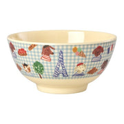 Melamin-Schale mit blauem Paris-Print, kariert und mit Türmen, Figuren und Tieren