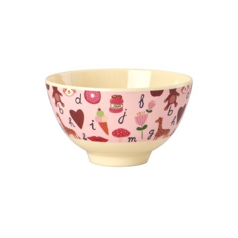 Melamin-Schale S mit rosa ABC-Buchstaben-Motiv, cremefarbener Schüssel