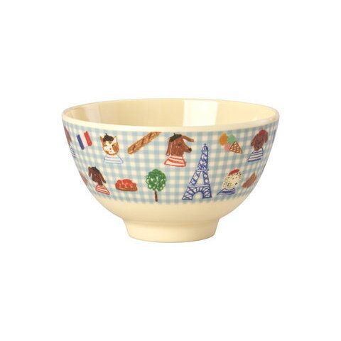Melamin-Schale S in Creme mit buntem Kinderillustrations-Print und Turm-Motiv