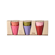 Melamin-Espressobecher-Set im Karton, 6 bunte Becher sichtbar