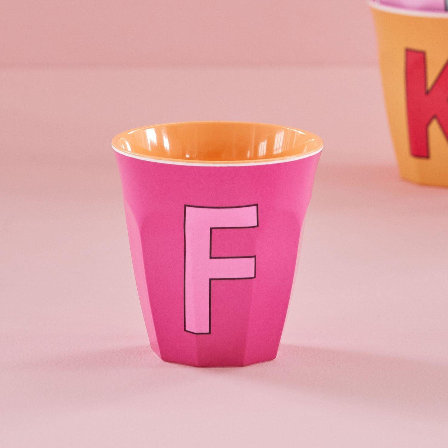 Melamin Becher "Buchstabe F" - Medium (Pink)
