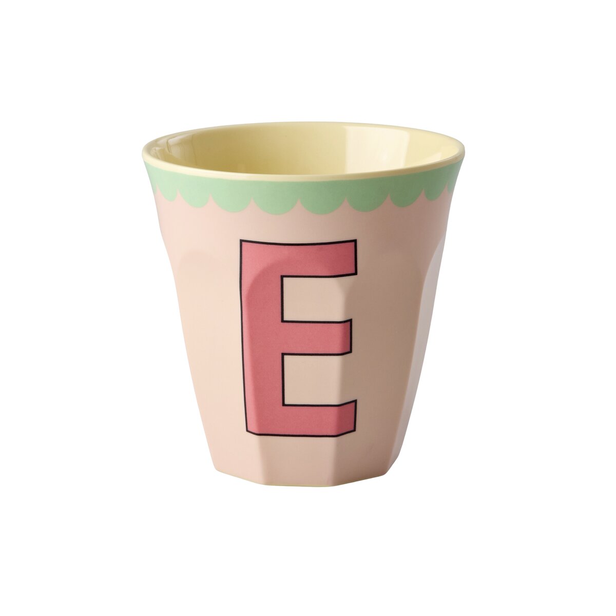 Melamin Becher "Vintage - Buchstabe E"- M (Soft Pink)