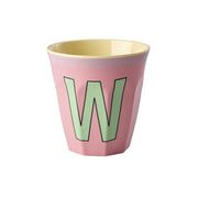 Melamin Becher "Vintage - Buchstabe W"- M (Pink)