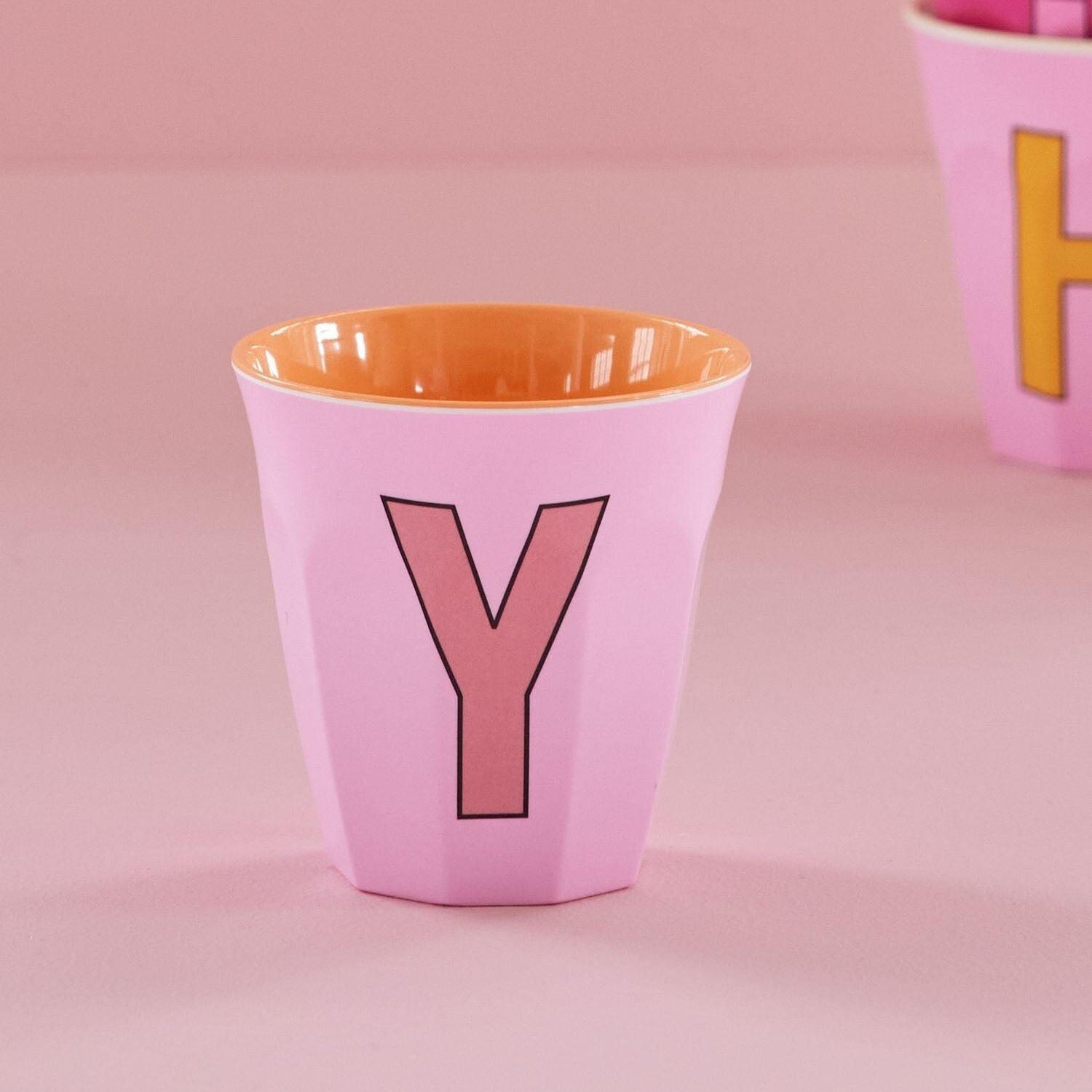 Melamin Becher "Buchstabe Y" - Medium (Rosa) Rice