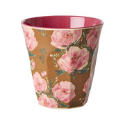 Melaminbecher mit rosa Blumenmuster, glatter Becherform, innen einfarbig rosa