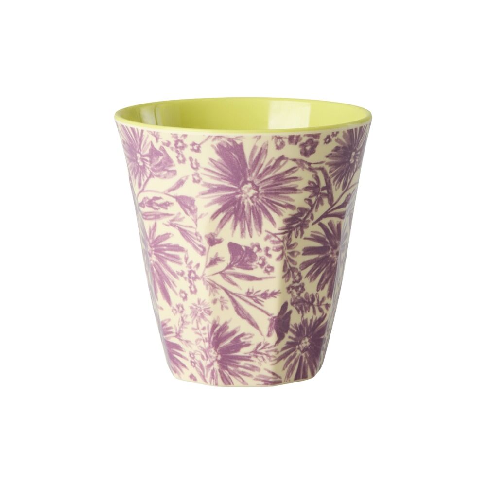 Melaminbecher mit lila Blumenprint und hellem Rand, 250 ml