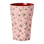 Melaminbecher „Swan“ L: rosa Schwanenmotiv, dunkler Innenrand