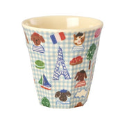 Melamin-Becher, blaues Karo mit Paris-Motiven, Kinder, Größe M
