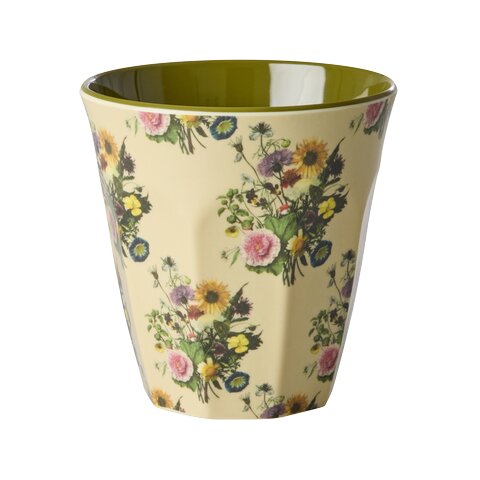 Melaminbecher Creme mit buntem Blumenstrauß-Print „Retro Bouquet“