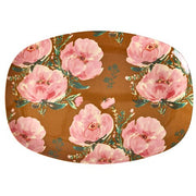 Ovale Melaminplatte mit rosa Blumenmuster