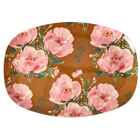 Ovale Melaminplatte mit rosa Blumenmuster