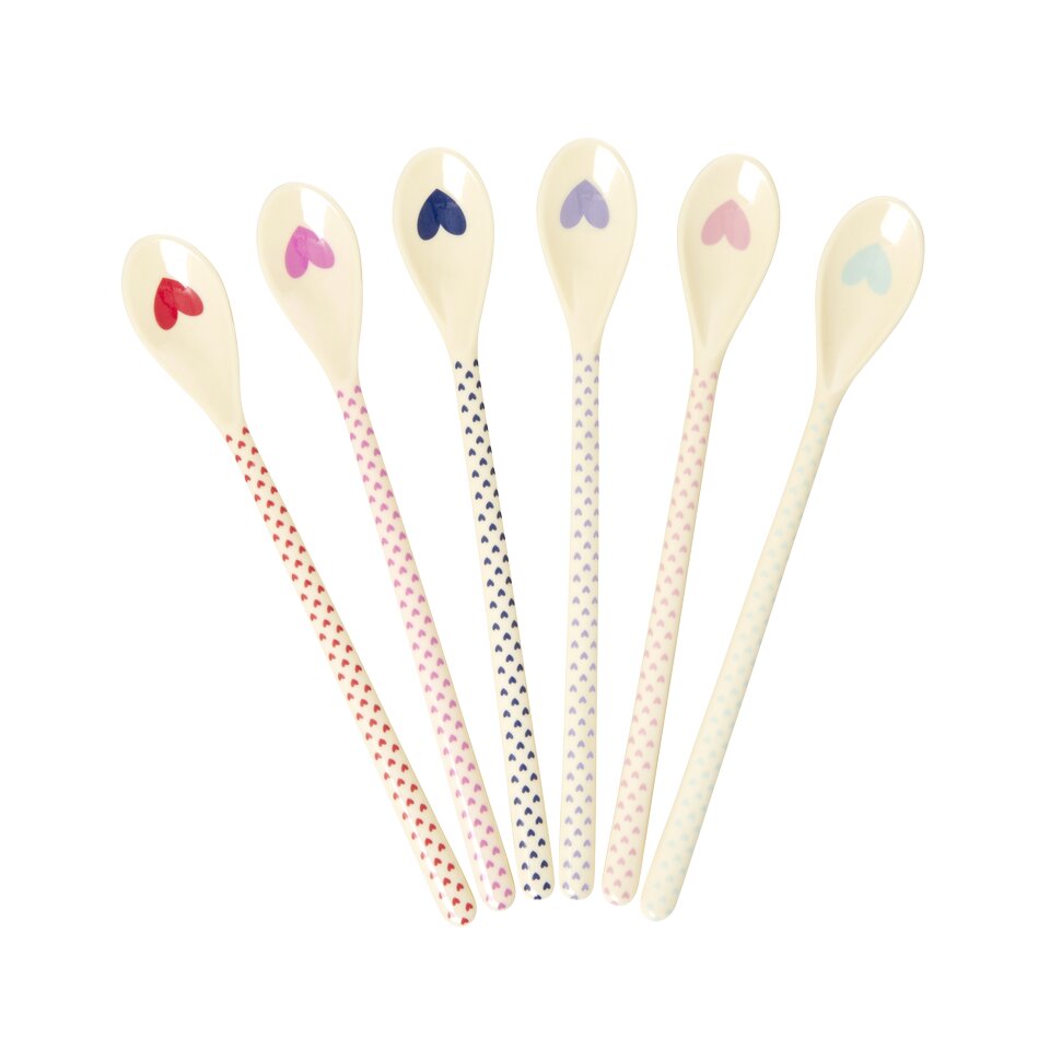 Melamin Latte Löffel "Favorite Hearts" im 6er-Set - 22,5x3 cm (Creme)