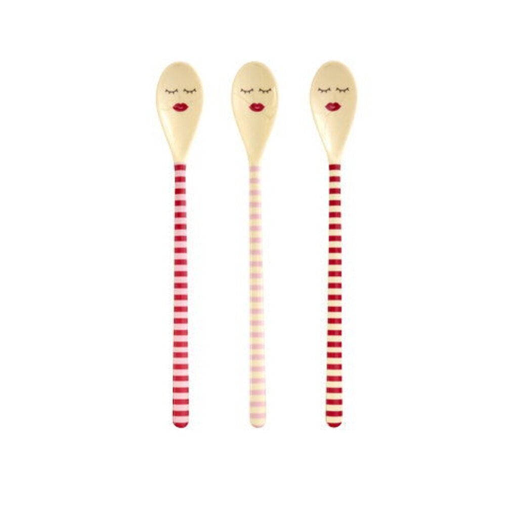 Melamin Latte Löffel "Striped" im 3er-Set - 22,5 cm (Pink/Rot)