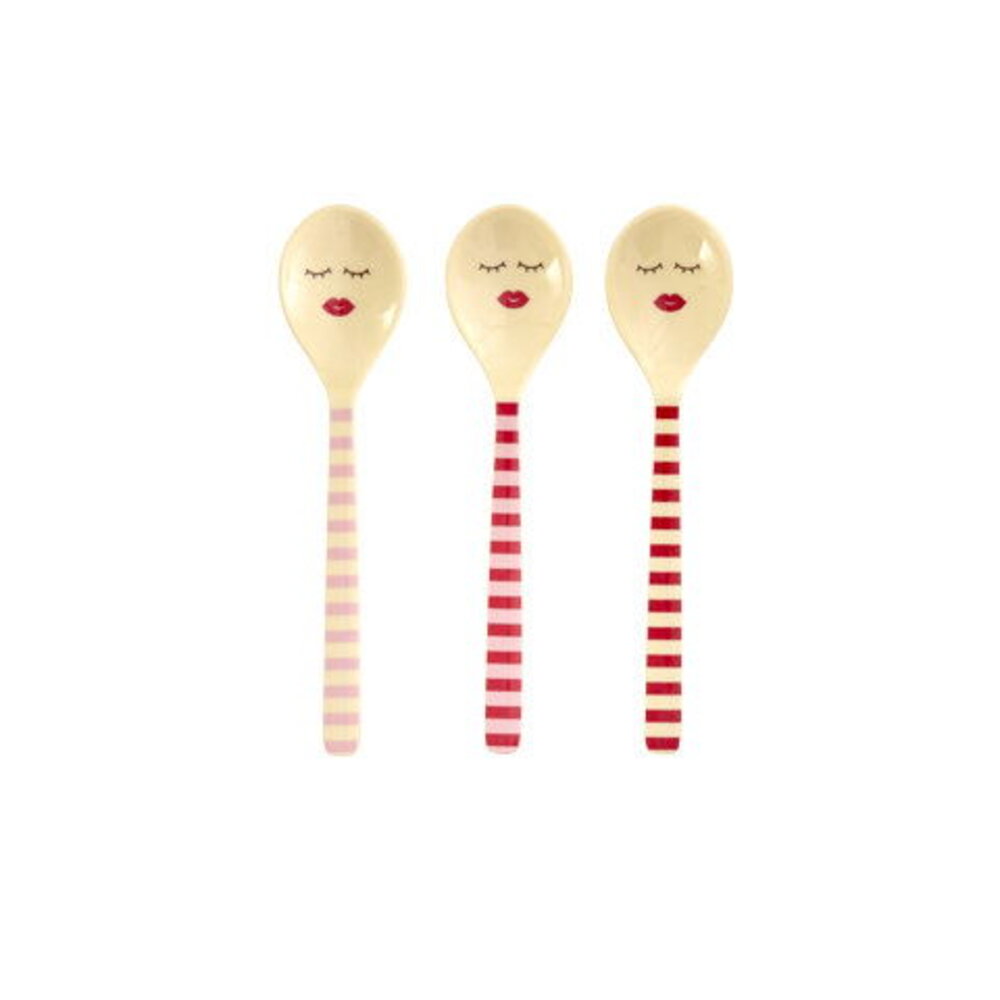 Melamin Teelöffel "Striped" im 3er-Set - 14,5 cm (Pink/Rot)