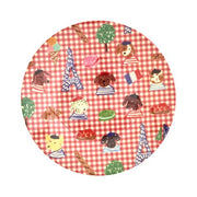 Runder Dessertteller aus Melamin, rot-weiß kariert mit Paris-Kindermotiven, ca. 20 cm
