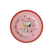Melamin-Dessertteller Snoopy 20 cm, rosa mit rotem Rand und Snoopy-Motiv