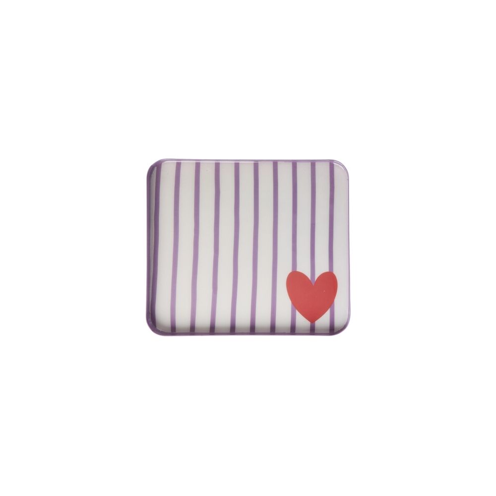Rechteckiges Metalltablett "Heart" - S (Weiß/Lila)