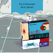 Brettspiel-Verpackung „Marsch der Krabben“ mit Krabbenmotiv auf dem Karton