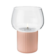 Windlicht HYGGE mit transparentem Glas und geriffeltem rosafarbenem Sockel