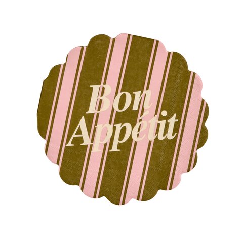 Runde Papierservietten mit Muschelrand "Stripe" - 17x17 cm (Braun)