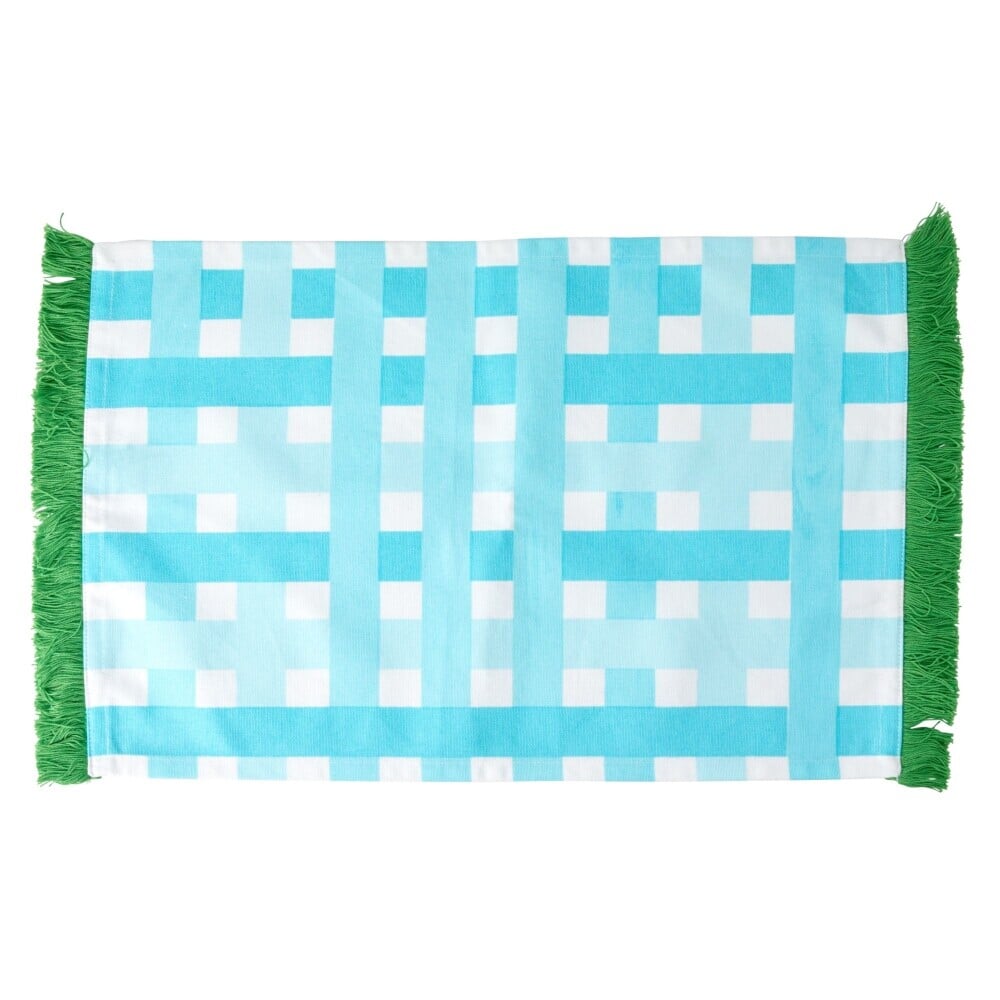 Tischset mit Karomuster und Fransen (Blau/Grün)