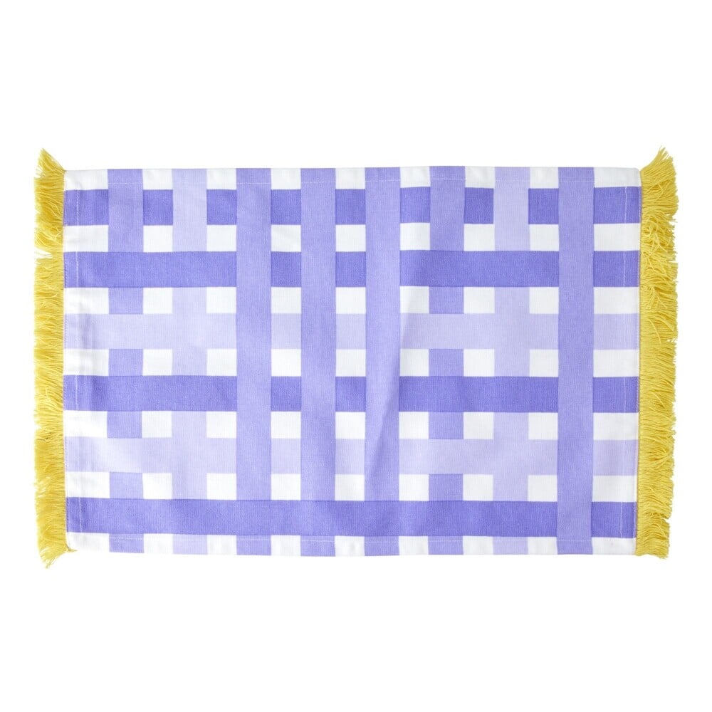 Tischset mit Karomuster und Fransen (Lavendel/Gelb)