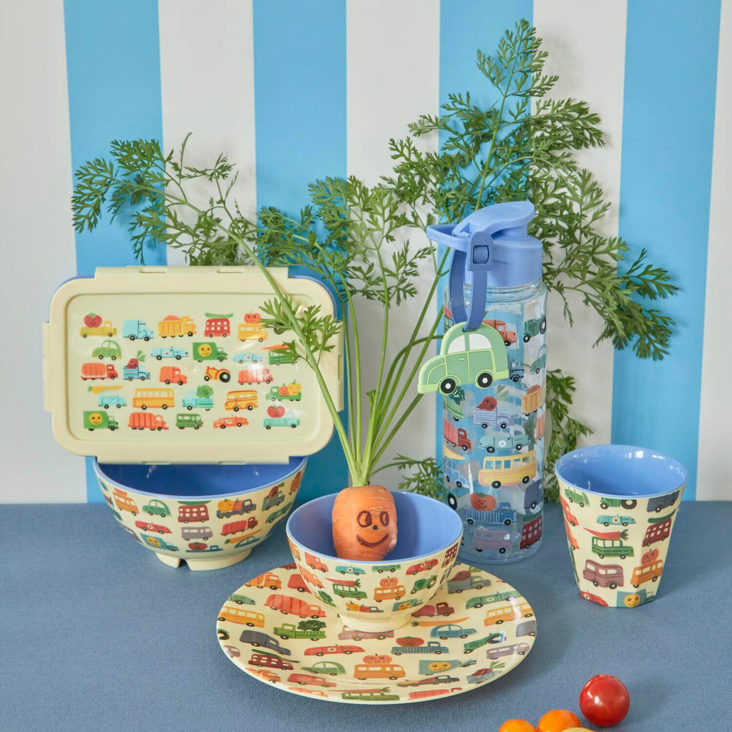 Melamin Schale "Happy Cars/Autos" - Medium (Natur/Dunkelblau)