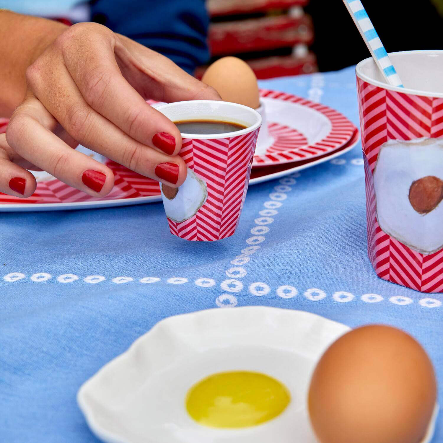 Melamin Becher "Fried Egg/Spiegelei" - Jumbo (Rot/Weiß)