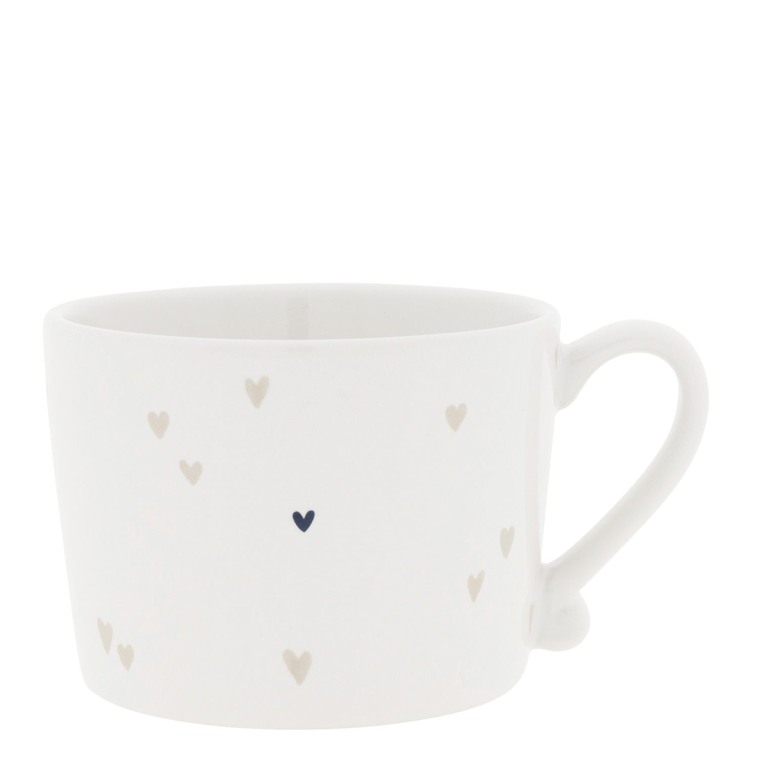 Weiße Keramiktasse mit Herzmotiv und Henkel