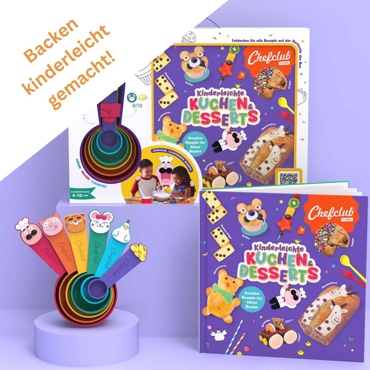 Chefclub Kinderkochbuch-Set „Kinderleichte Kuchen & Desserts“ mit Messbechern