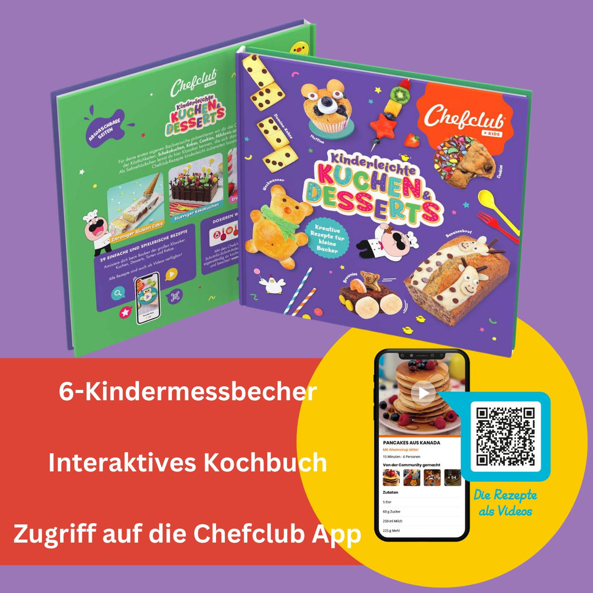 Chefclub Kochbuch-Set mit QR-Code und App-Hinweis, inkl. Messbecher