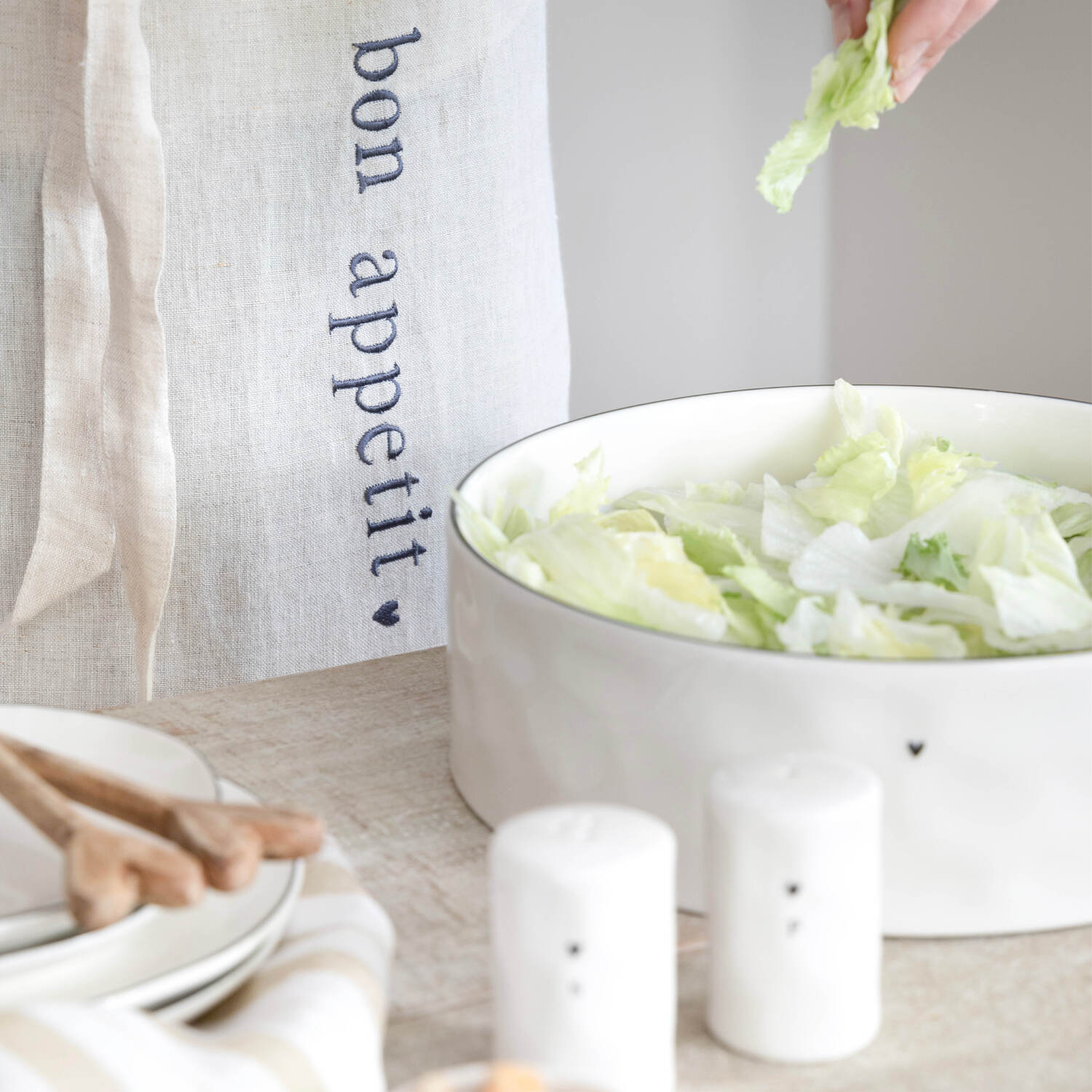 Salatschale "Heart" - 27x8 cm (Weiß/Schwarz)