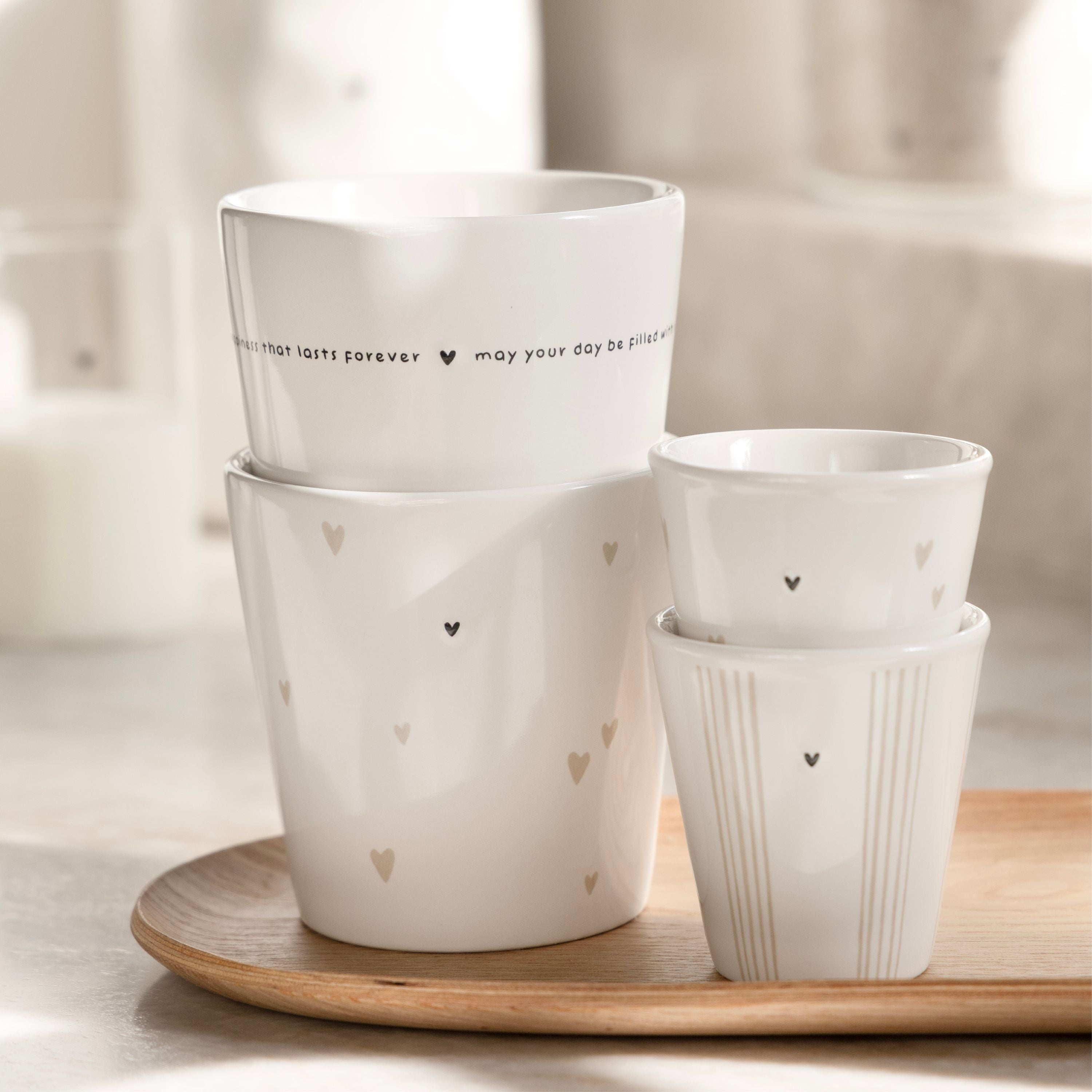 Espressotasse "Paperlook - Hearts" - 4,4x6,2x6,6 cm (Natur)