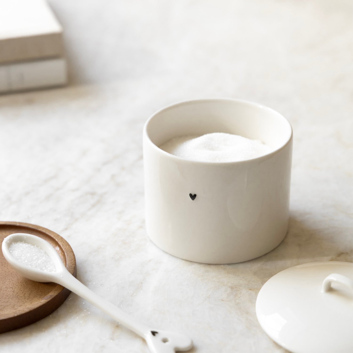 Zuckerschale "Heart" - 8,5x9 cm (Weiß/Schwarz)