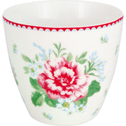 Latte-Becher Alivia, 0,35 l, weiß mit buntem Blumenmuster und rotem Rand