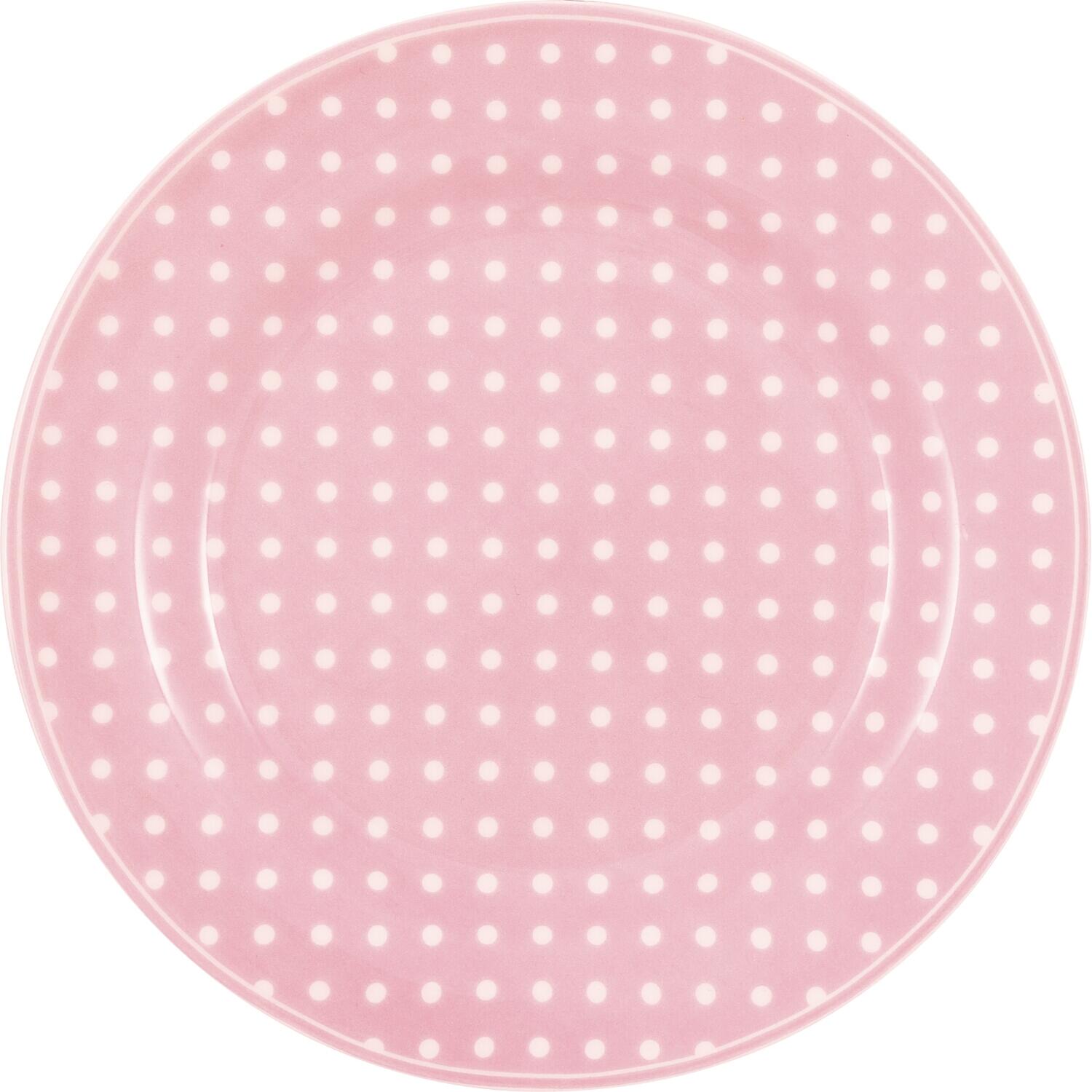 Runder Teller Dotty, blassrosa mit weißen Punkten, 20,2 cm