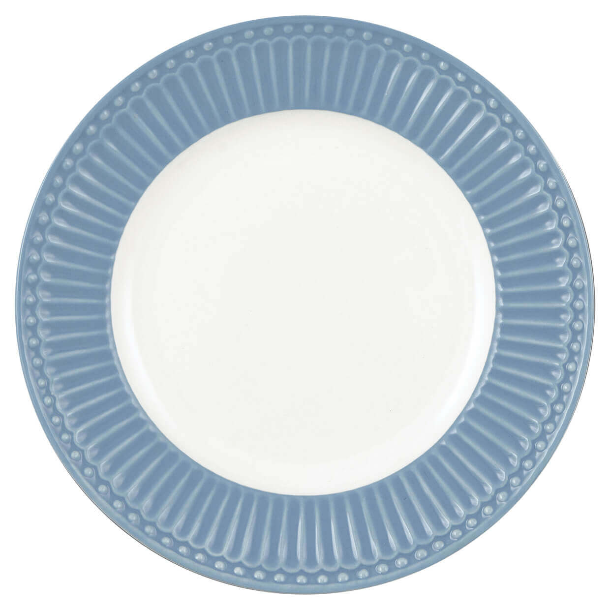 Dessertteller mit skyblauem, geripptem Rand und weißer Mitte, 17,5 cm