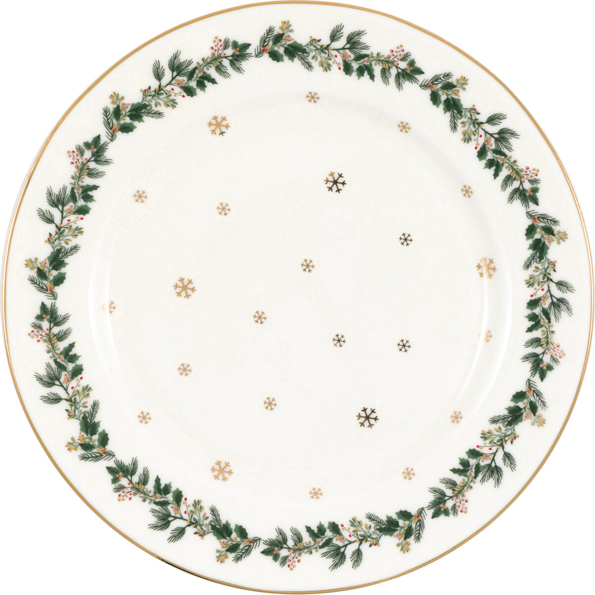Dessertteller Joelle, 15 cm, weiß mit Goldrand und Weihnachtszweigen