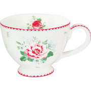 Weiße Teetasse mit Rosenblumen, Henkel und Standfuß, 0,4 l
