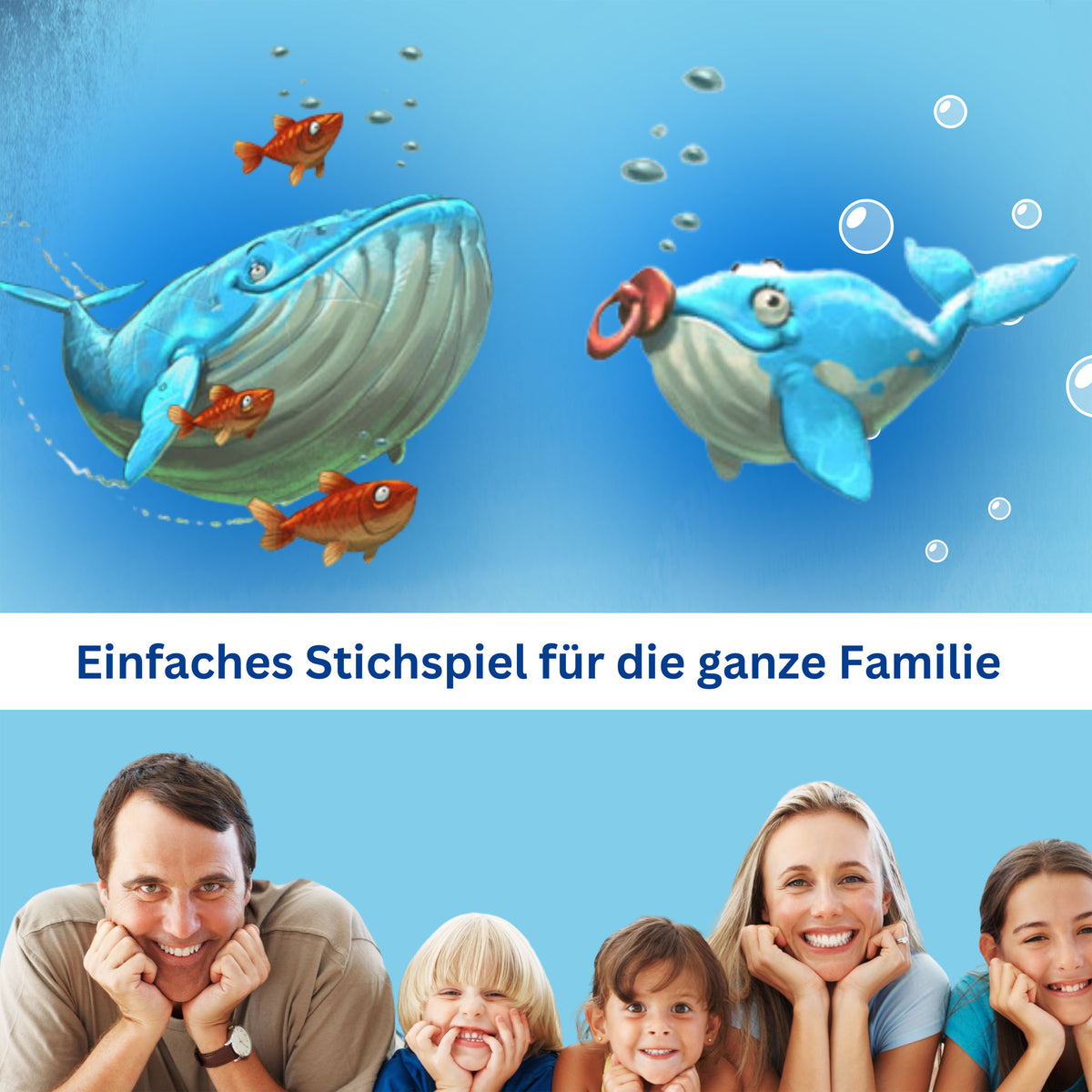 Spielkarten-Motivbogen mit Walen unter Wasser und Fischillustrationen