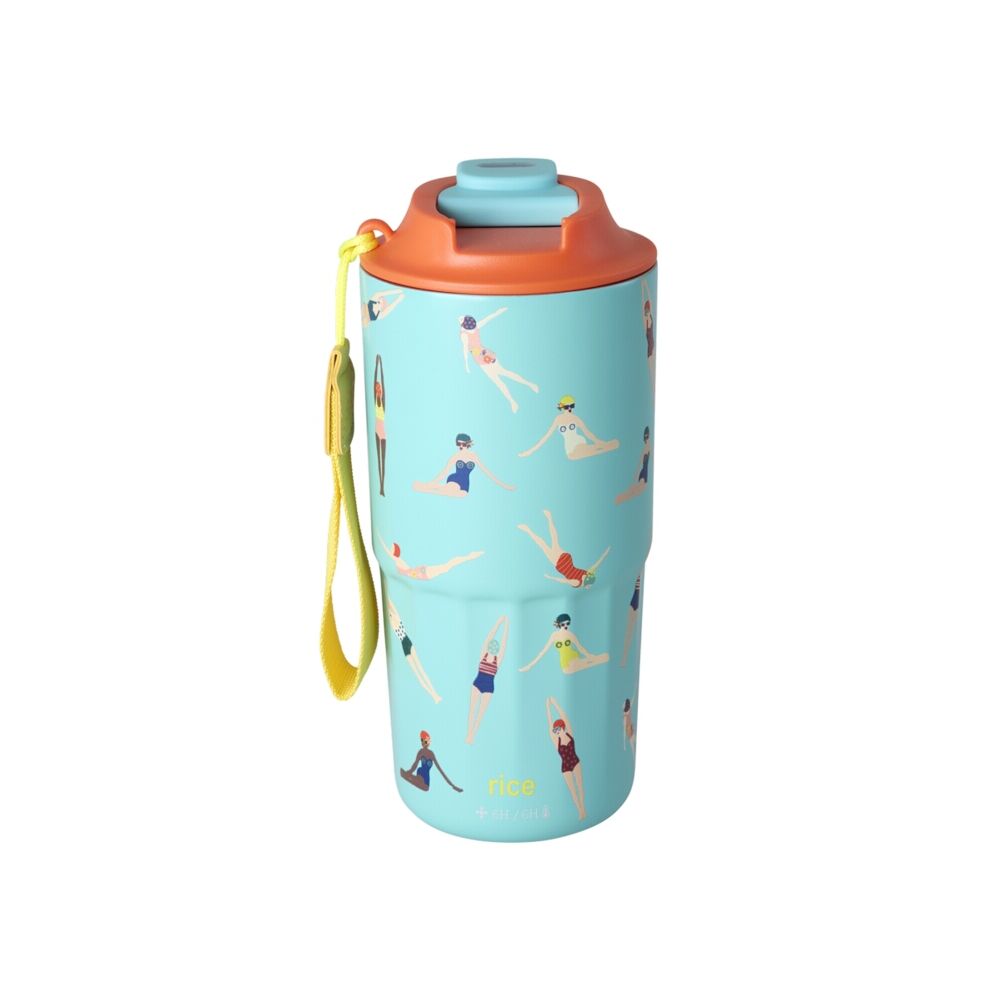 Thermotasse aus Edelstahl, mintfarben, 550 ml, mit buntem Strandmotiv und Deckel