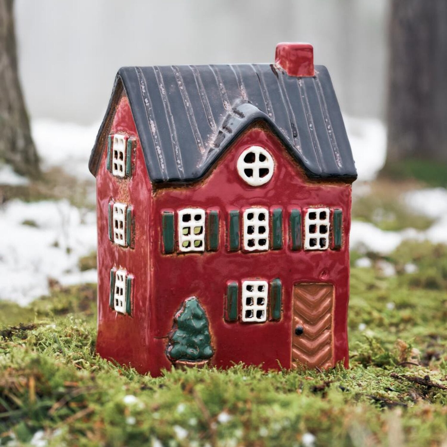 Haus für Teelicht "Stillenat - grüne Fensterläden" - 12,3x9x18,5 cm (Grün)