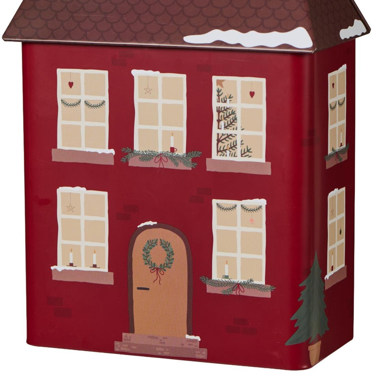 Hausdose "Weihnachtshaus" - 10x9,7x25 cm (Rot)