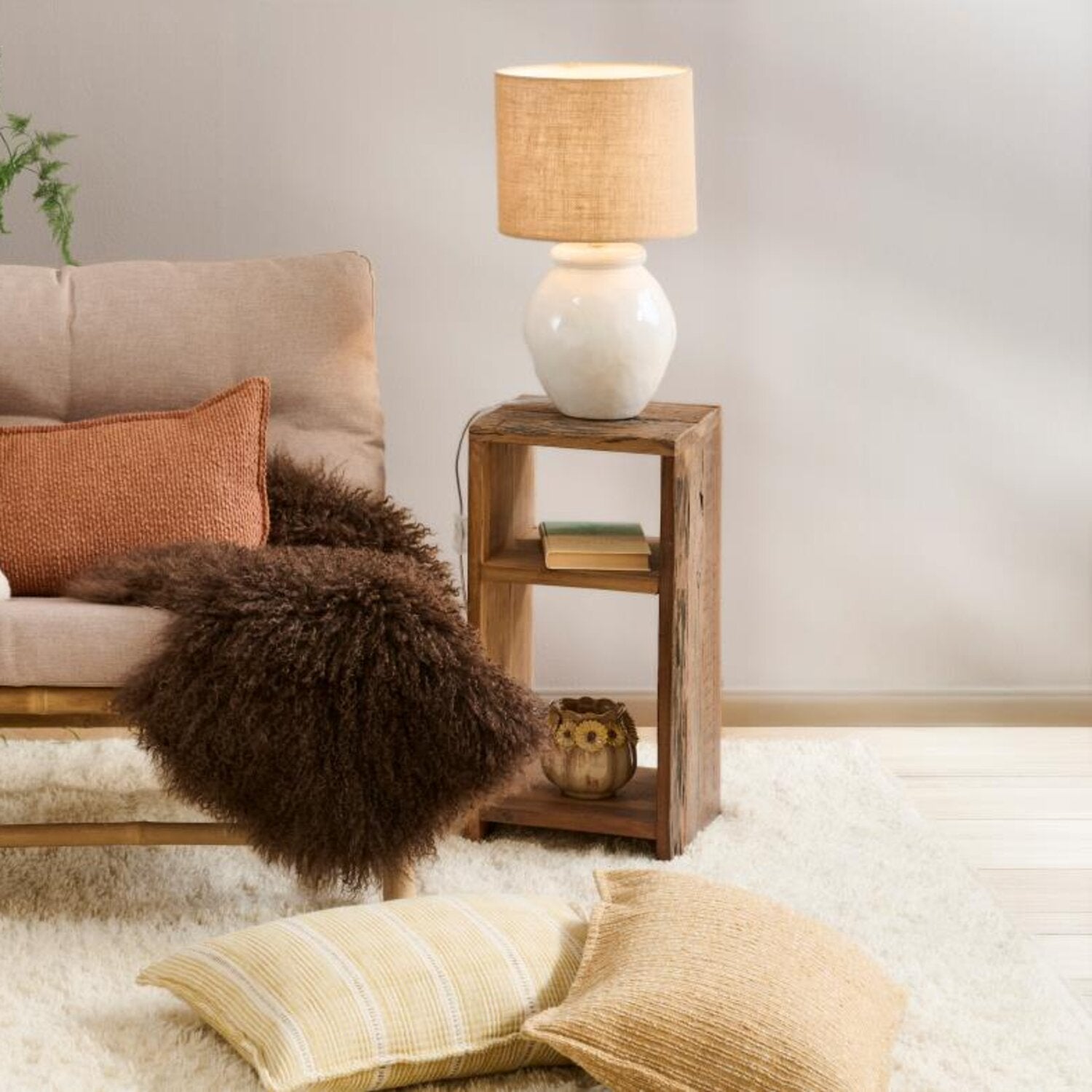 Kissenbezug "Streifen" - 60x40 cm (Offwhite/Mustard)