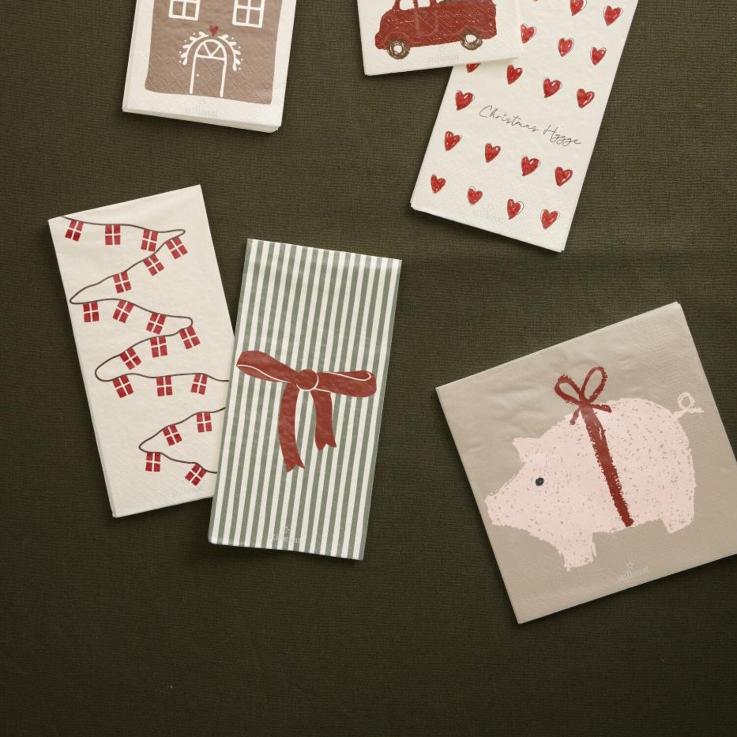 Papierserviette "Weihnachtsschwein" - 16,5x16,5 cm (Natur/Rosa)