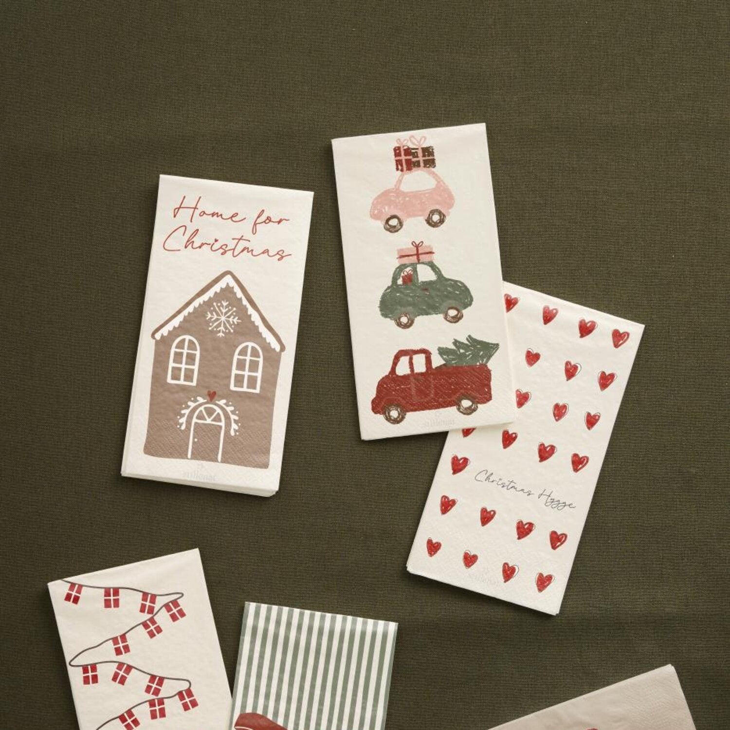 Papierserviette "Autos auf dem Weihnachtsheimweg" - 10x20 cm (Weiß/Bunt)