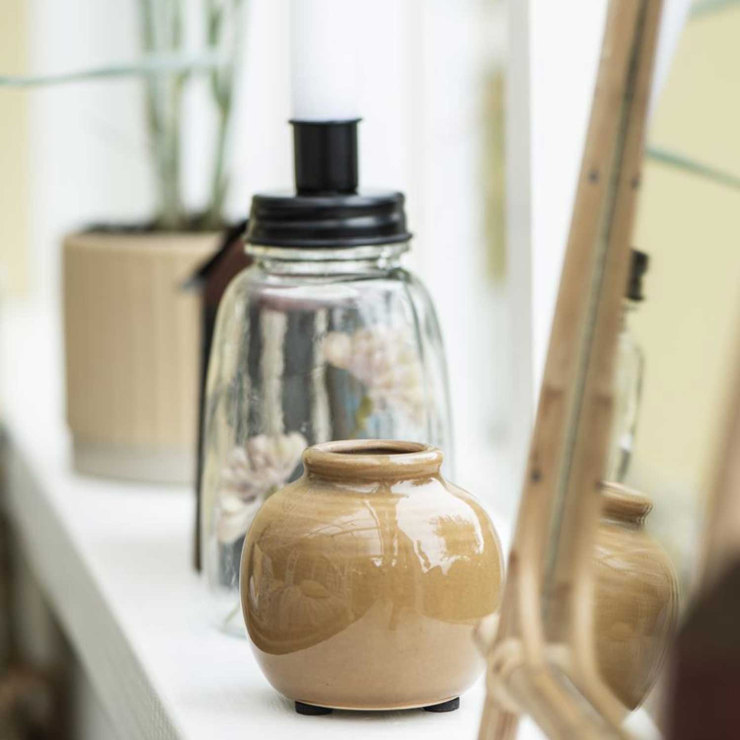 Mini Vase mit Rillen und krakelierter Oberfläche (Braun)