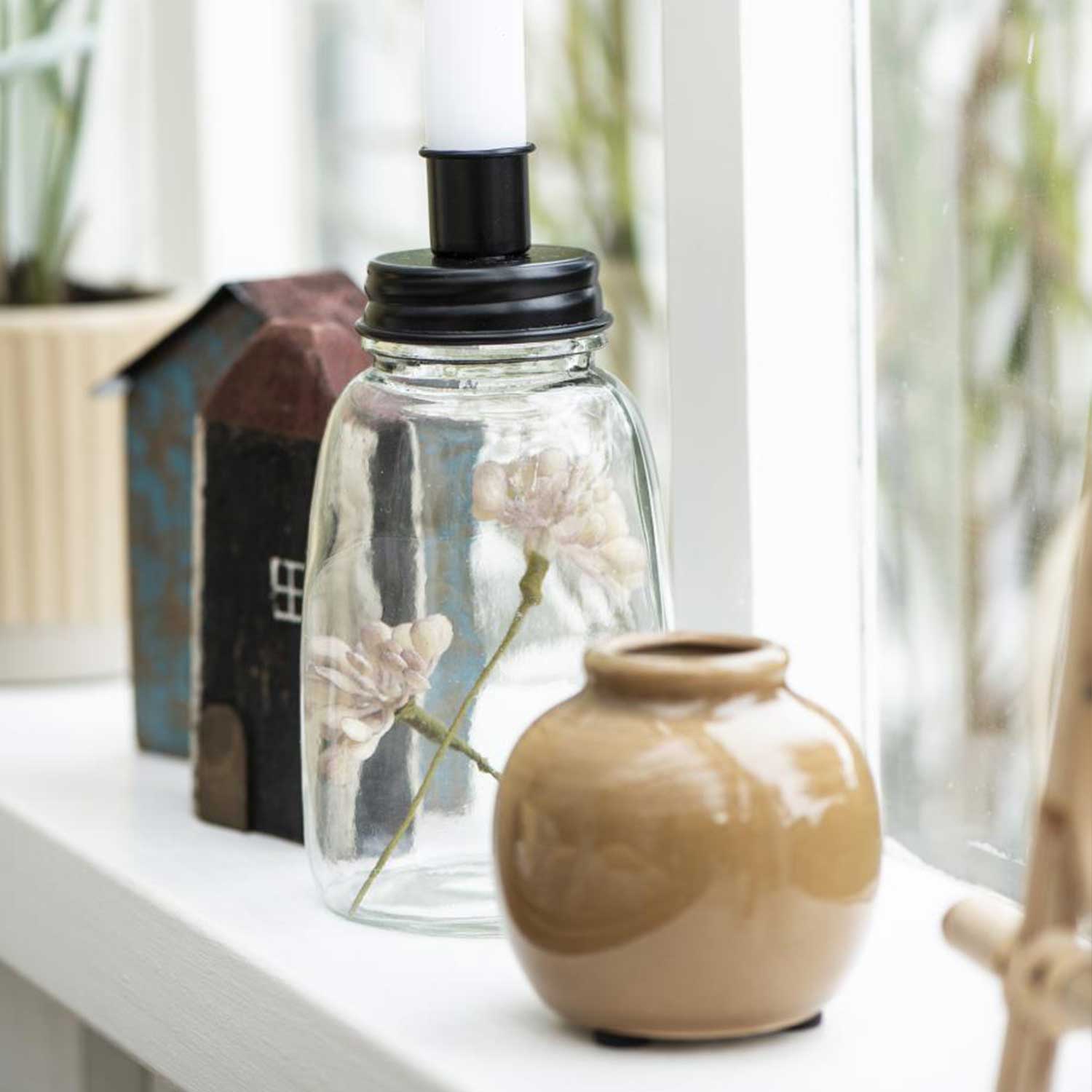 Mini Vase mit Rillen und krakelierter Oberfläche (Braun)