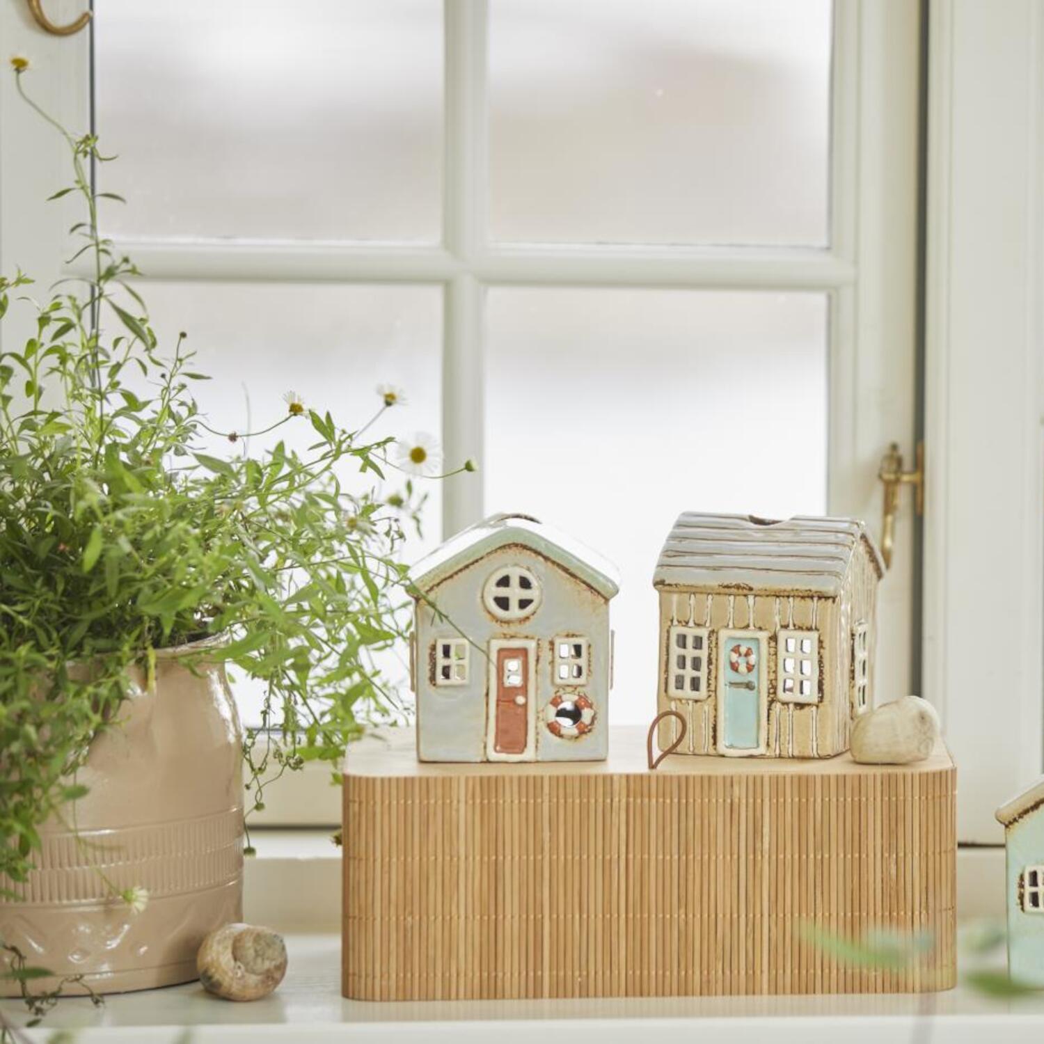 Teelicht-Haus "Løkken" - 8x7,5x10 cm (Beige/Türkis)
