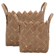Flechtkorb mit Henkel im 2er-Set - Quadratisch (Beige)